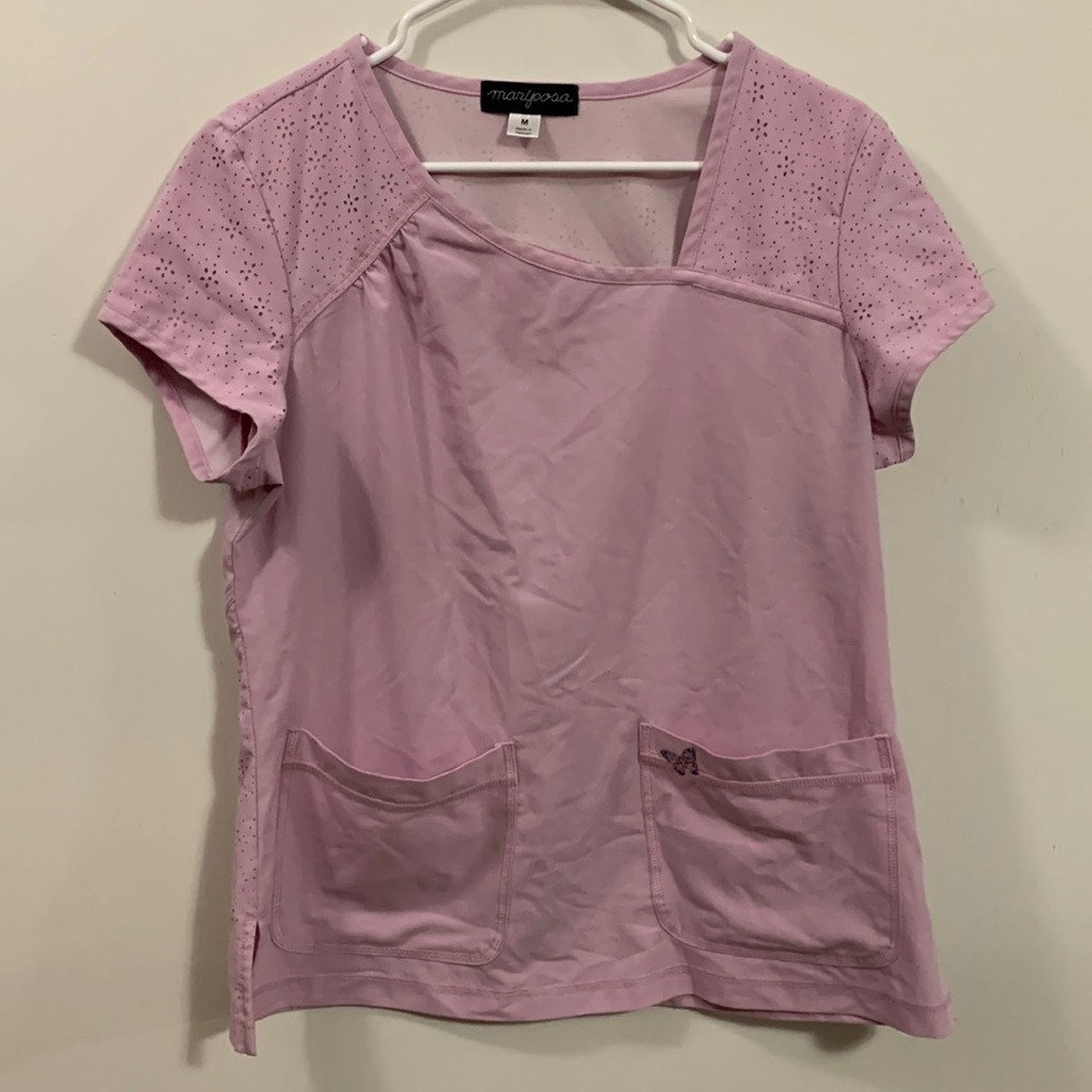 Mariposa Scrubs top in pink, Size Med, good condition.
